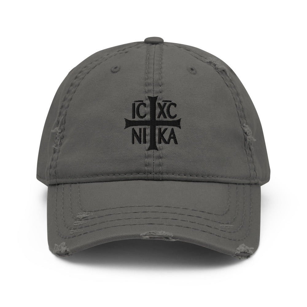 IC XC NIKA - Black Embroidered - Distressed Orthodox Christian Hat
