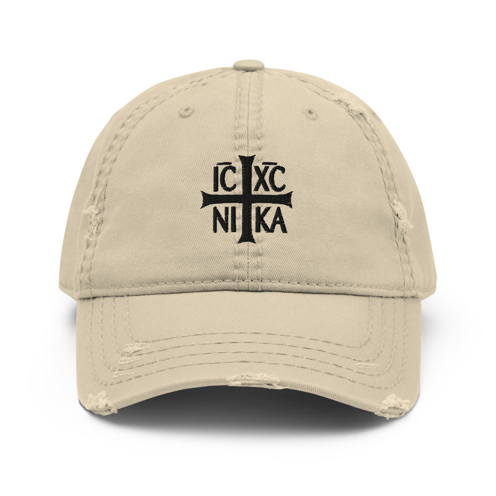 IC XC NIKA - Black Embroidered - Distressed Orthodox Christian Hat