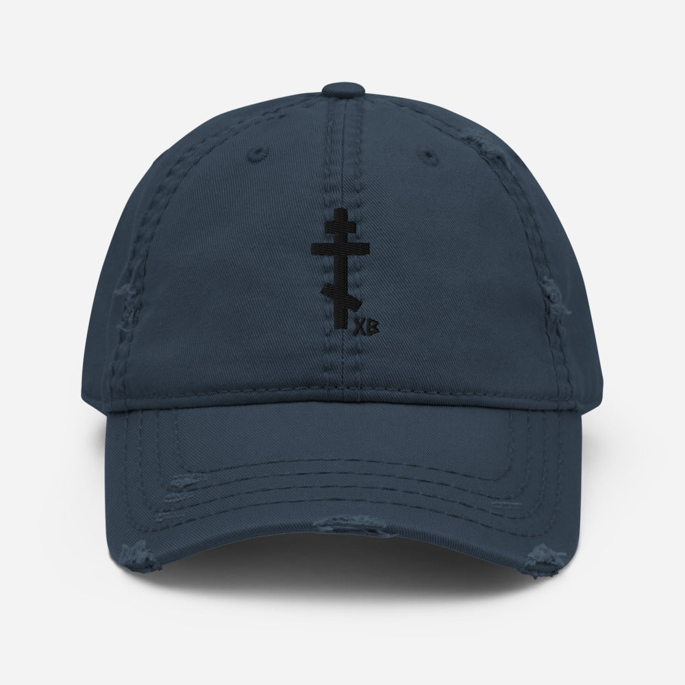 Cross XB - Embroidered Black - Distressed Orthodox Christian Hat