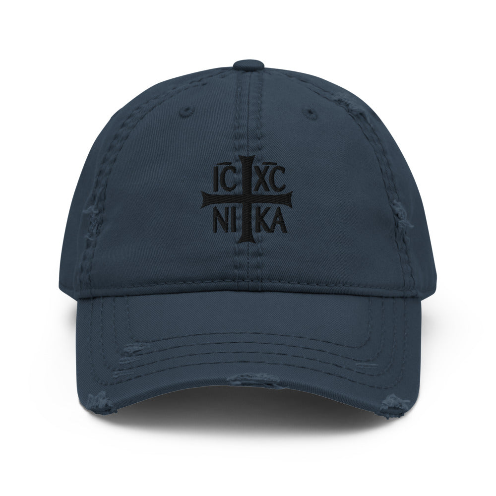 IC XC NIKA - Black Embroidered - Distressed Orthodox Christian Hat